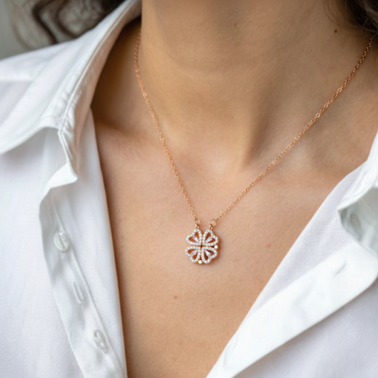 Shiny Clover Heart Necklace | Rose Gold Plated