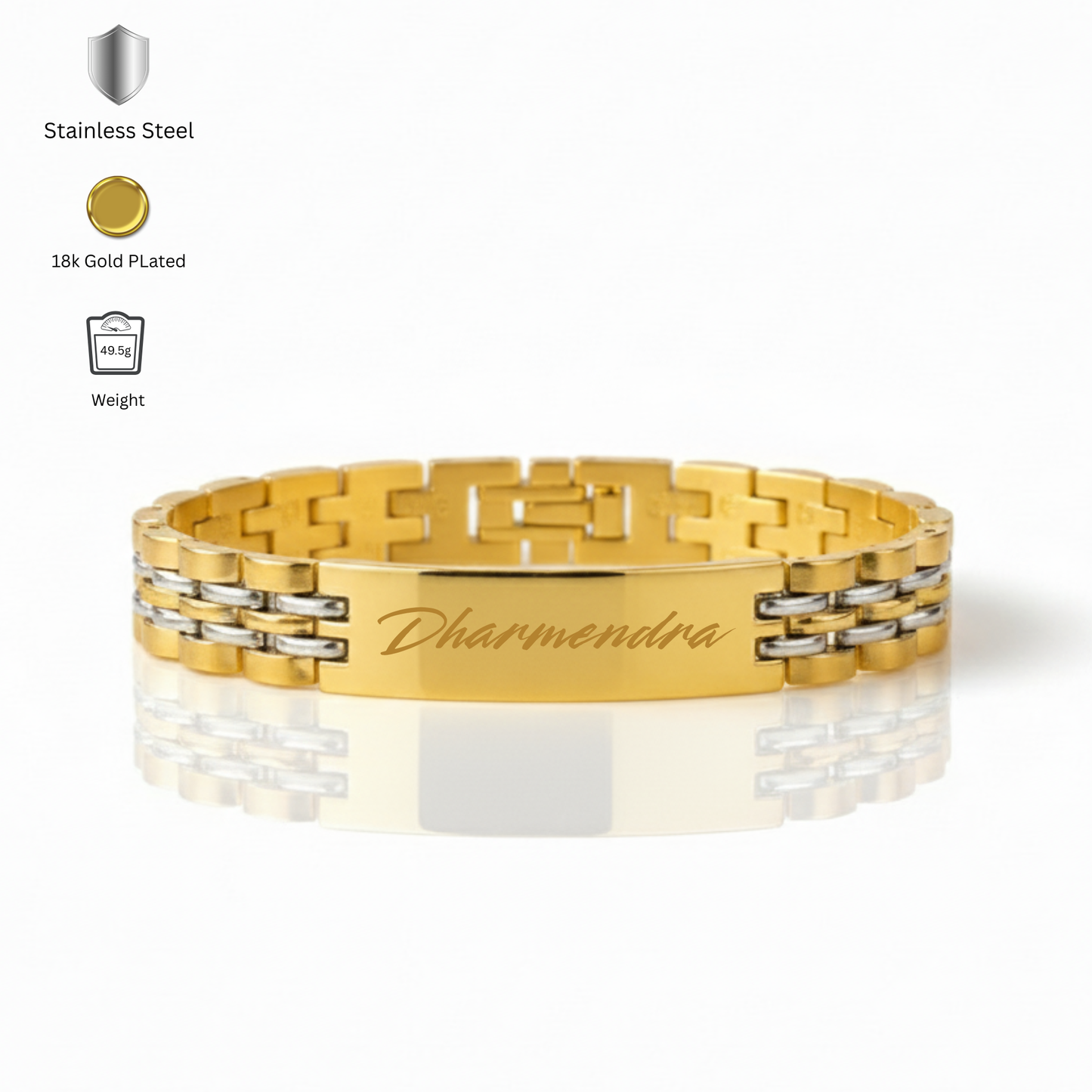 Custom engraved name plate stainless steel bracelet