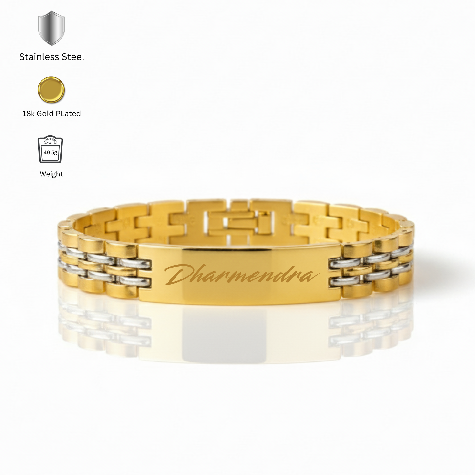 Custom engraved name plate stainless steel bracelet
