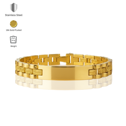 Close up of Empire gold bracelet for men durable lightweight metal jewellry