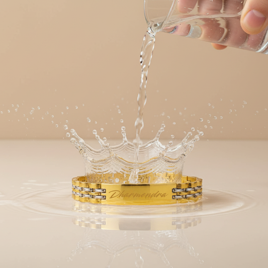 Close angle view of customized engraved bracelet design