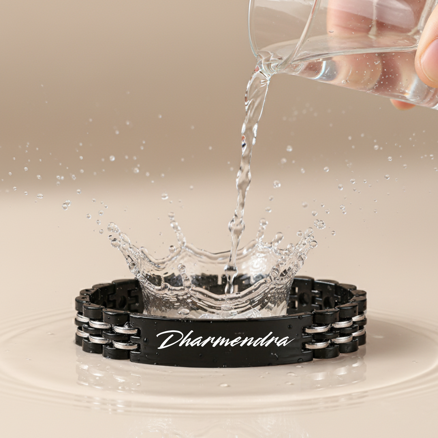 Side view of personalized name bracelet for boys with engraved text