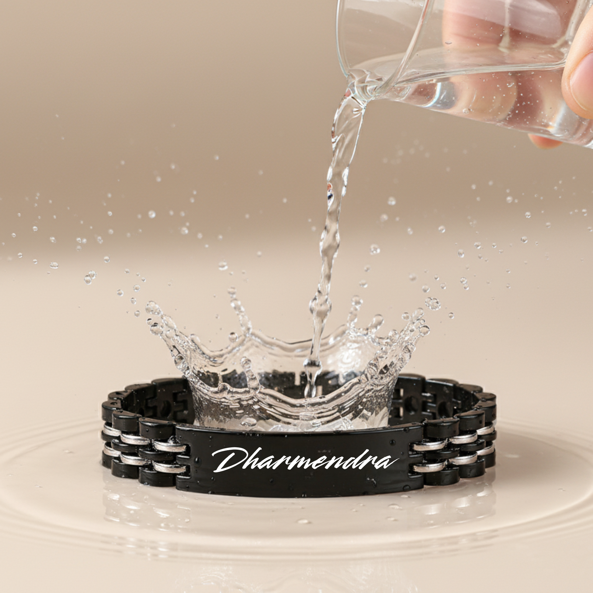 Side view of personalized name bracelet for boys with engraved text